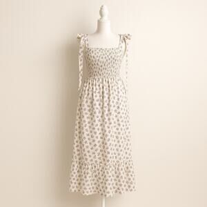 English Factory Floral Maxi Dress Lrg White Purple Smocked Midi Boho Cottage Bow